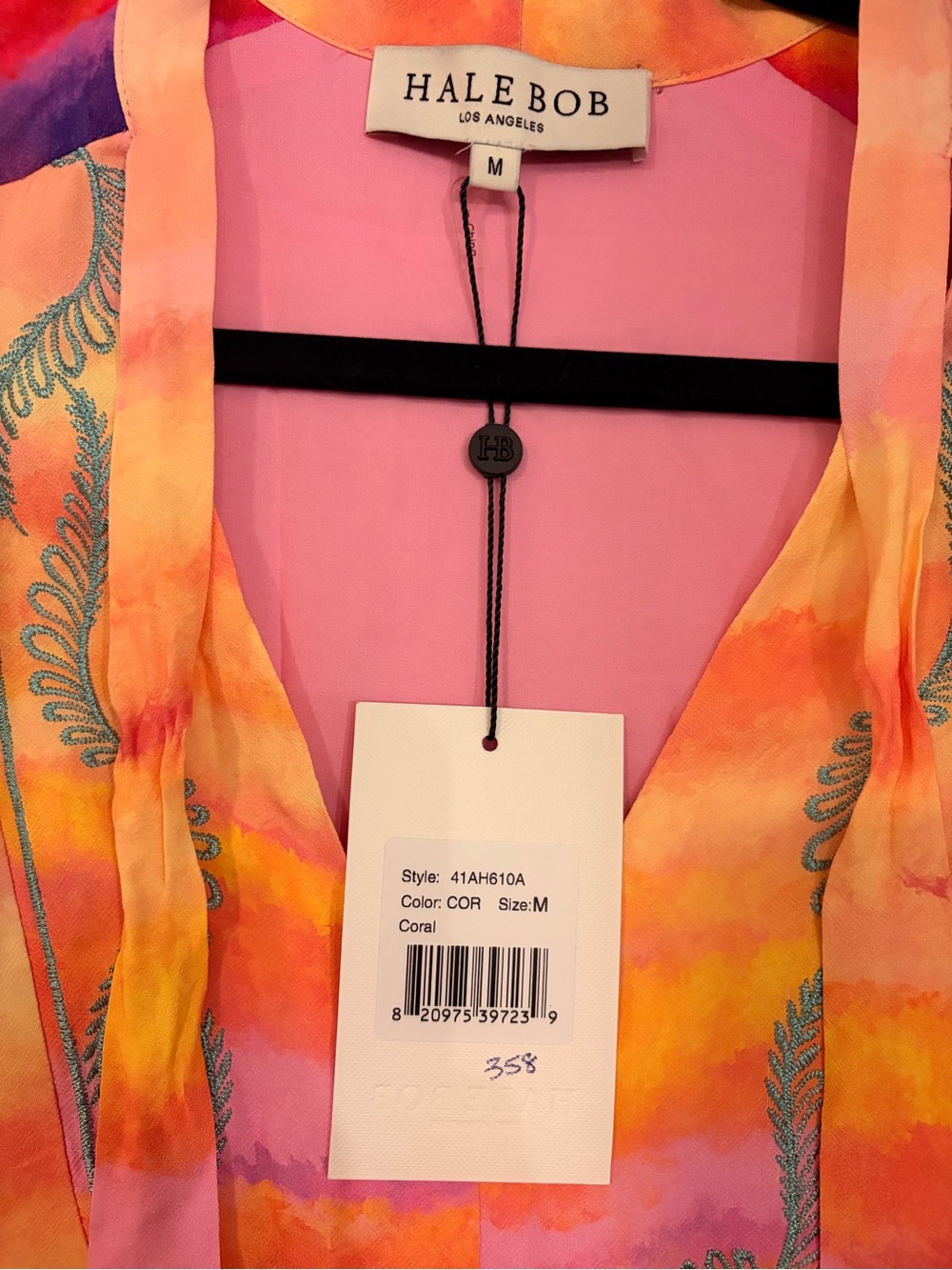 NWT Hale Bob Embroidered Silk Blend Coral Print Mini Dress M - Picture 3 of 3